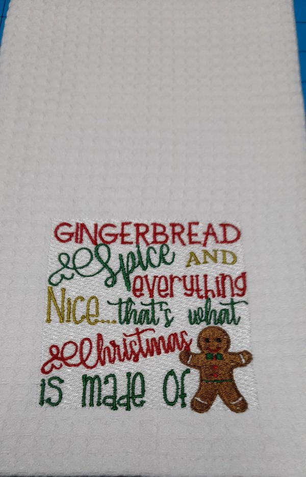 Gingerbread design tea towel.