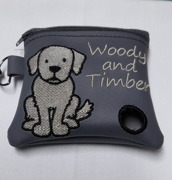 Embroidered zipped poo bag holder