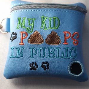 Embroidered zipped poo bag holder
