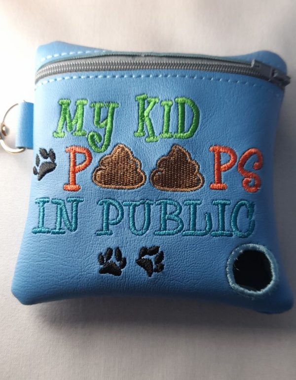 Embroidered zipped poo bag holder