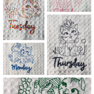 Kitten  Themed days of the week tea towels